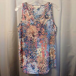OLIVE & OAK Tank Blouse womens S Floral splatter Racerback top Pink Peach Blue